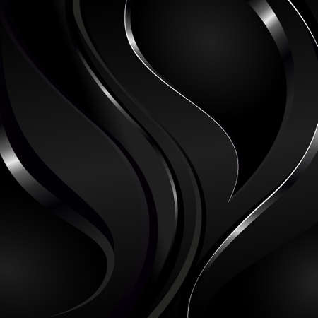Abstract dark black textured panoramic background with smooth silvery lines - Vector illustrationのイラスト素材