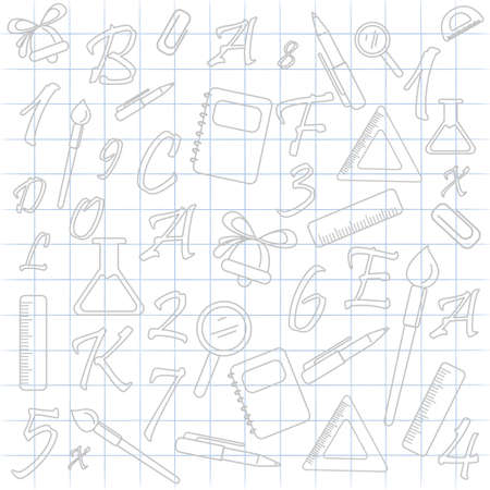 School background, white squared paper with painted elements - Vector illustrationのイラスト素材