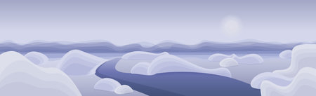 Panoramic mountain landscape, peaks and hills in the clouds - Vector illustrationのイラスト素材