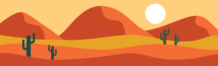 Panoramic landscape hot desert, sand dunes - Vector illustrationのイラスト素材