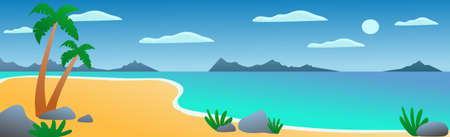 Panoramic landscape sunny bright sandy beach - Vector illustrationのイラスト素材