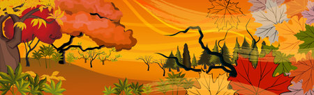 Autumn panoramic landscape, bright sunny day - Vector illustrationのイラスト素材