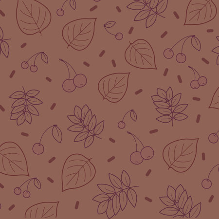 Red background with many autumn foliage - Vector illustration