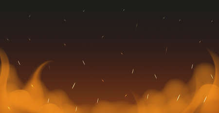 Realistic fire on a dark background - Vector illustrationのイラスト素材
