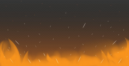Realistic fire on a dark background - Vector illustrationのイラスト素材