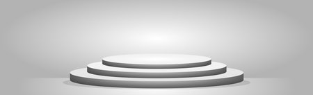 Realistic round white podium in a light studio - Vector illustrationのイラスト素材