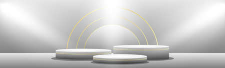 Realistic round white podium in a light studio - Vector illustrationのイラスト素材