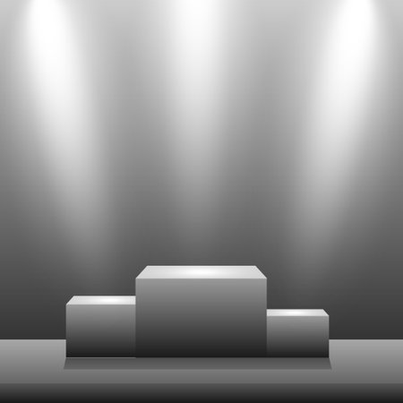 Realistic rectangular white podium in a light studio - Vector illustrationのイラスト素材