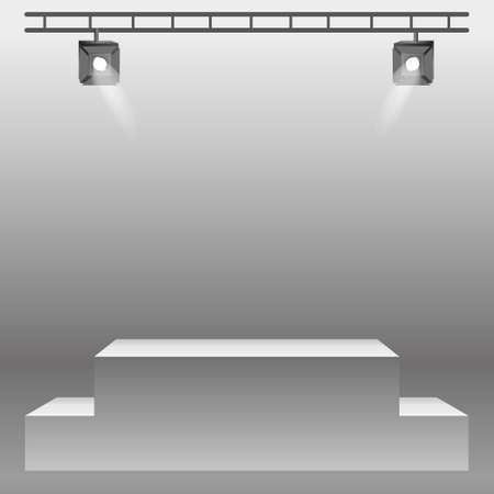 Realistic white podium pedestal in dark studio - Vector illustrationのイラスト素材