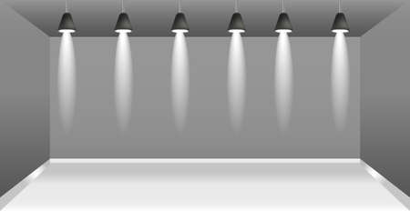 Realistic dark studio with spotlights lighting - Vector illustrationのイラスト素材