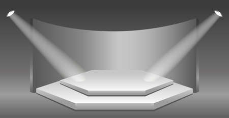 Realistic hexagonal white podium in dark studio - Vector illustrationのイラスト素材