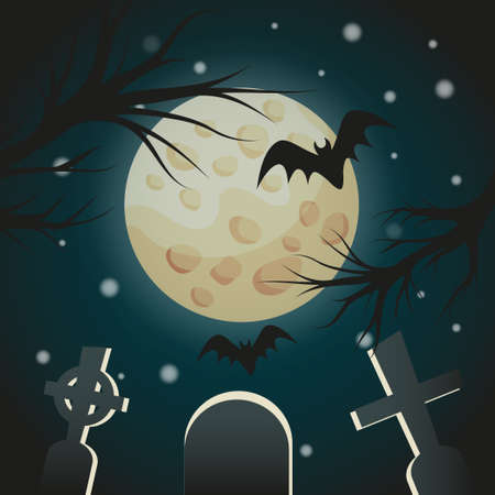 Realistic night cemetery in the rays of the moon Halloween - Vector illustrationのイラスト素材