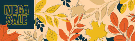 Mega sale big autumn discounts, web ad banner - Vector illustrationのイラスト素材