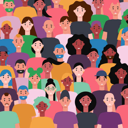 Young men and women with different skin color - Vector illustrationのイラスト素材