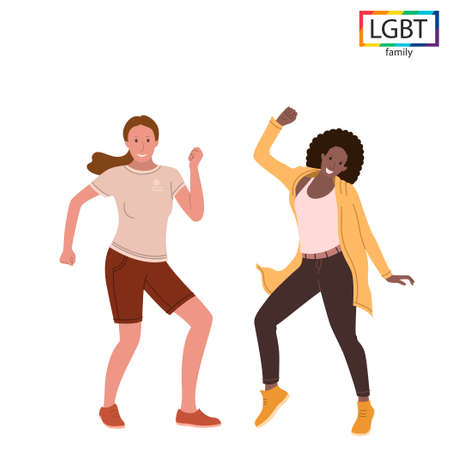 Family two girls dancing fun - Vector illustrationのイラスト素材