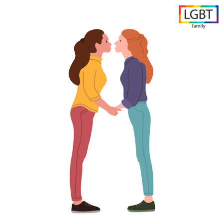 Family two girls kiss passionately - Vector illustrationのイラスト素材
