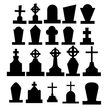 Selection of gravestones from the halloween cemetery on a white background - Vector illustrationのイラスト素材