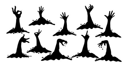 Hands crawling out of the ground halloween on a white background - Vector illustrationのイラスト素材