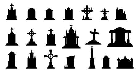 Selection of gravestones from the halloween cemetery on a white background - Vector illustrationのイラスト素材