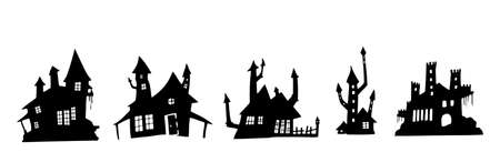 Selection of gloomy castles halloween on white background - Vector illustrationのイラスト素材