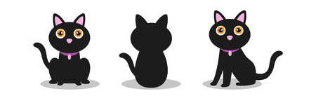 Collection of 3 black Halloween cats on white background - Vector illustrationのイラスト素材