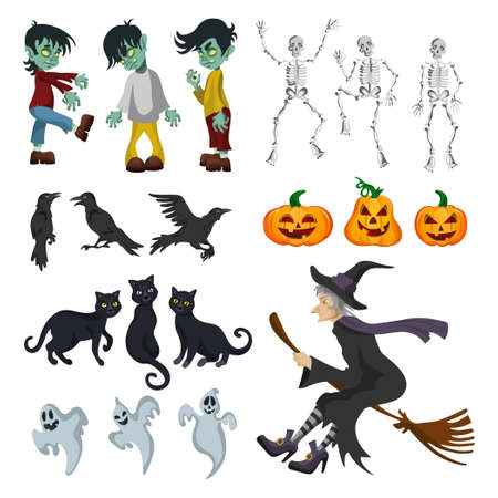 Big colored set with elements for the holiday Halloween - Vector illustrationのイラスト素材