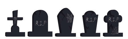 Selection of gravestones from the halloween cemetery on a white background - Vector illustrationのイラスト素材