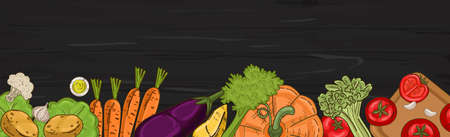 Realistic various vegetables on wooden background - Vector illustrationのイラスト素材