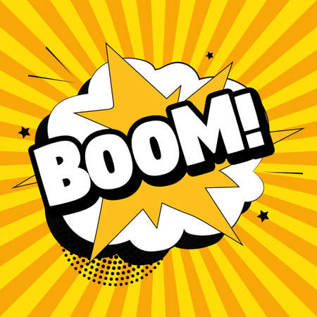 Comic zoom inscription BOOM on a colored background - Vector illustrationのイラスト素材