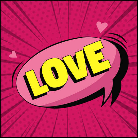 Comic zoom inscription LOVE on a colored background - Vector illustrationのイラスト素材