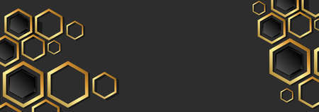 Abstract web background, set of golden hexagons on dark gray background - Vector illustrationのイラスト素材