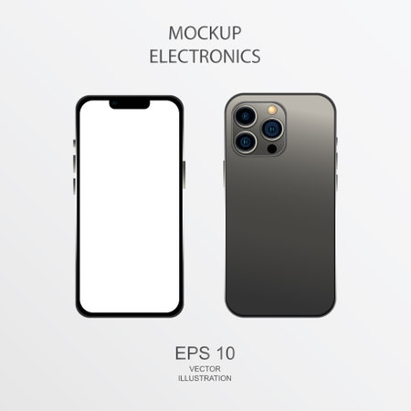 Black mobile phone mockup on white background - Vector illustrationのイラスト素材