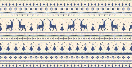 Christmas light panoramic background with drawings of deer and patterns of the holiday - Vector illustrationのイラスト素材