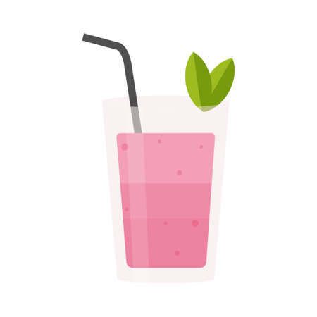 Glass of fresh cherry punch on white background - Vector illustrationのイラスト素材