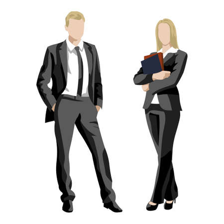 Businessman and businesswoman in strict clothes for negotiations on a white background - Vector illustrationのイラスト素材
