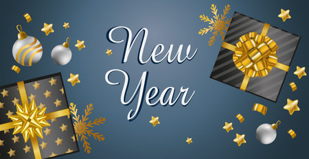 New Year's greetings with the holiday and Merry Christmas, light background with gifts - Vector illustration