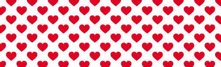 Panoramic pattern white background with many red hearts - Vector illustration