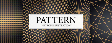 Set of 5pcs modern geometric luxury web postcard templates for business or presentation with golden lines on dark blue background - Vector illustrationのイラスト素材
