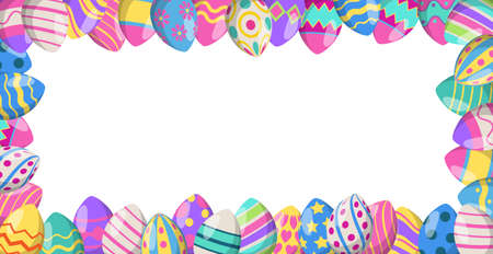 Panoramic Easter background with many colorful eggs - Vector illustrationのイラスト素材