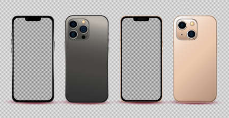 Realistic mocap without background black and gold mobile phones - Vector illustrationのイラスト素材