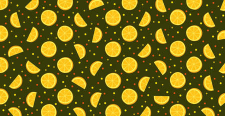 Panoramic pattern web background of rings and orange slices - Vector illustrationのイラスト素材