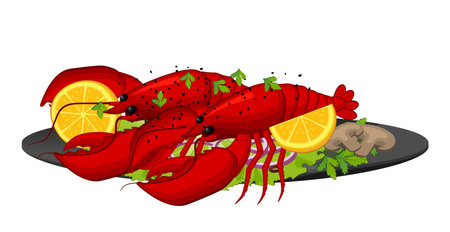 Realistic cooked boiled crayfish with lemon white background - Vector illustrationのイラスト素材