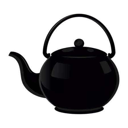 Realistic black teapot on white background - Vector illustrationのイラスト素材