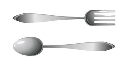Realistic table fork and spoon on white background - Vector illustrationのイラスト素材