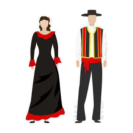 Girl and man in Spanish folk national festive costumes - Vector illustrationのイラスト素材