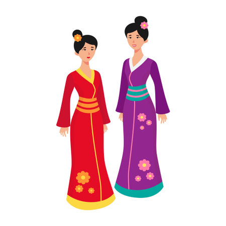 Women in Chinese festive folk clothes - Vector illustrationのイラスト素材