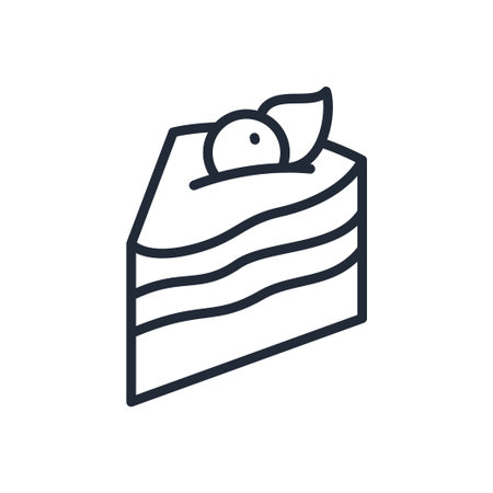 Stylish thin line icon of a piece of cake on a white background - Vector illustration