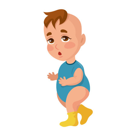 Baby boy learning to walk, isolate on white background - Vector illustrationのイラスト素材