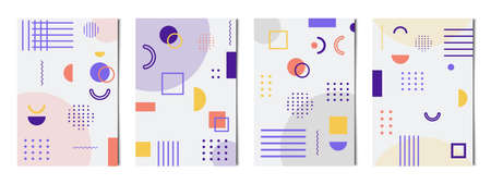 Set of 4 pcs abstract geometric shapes light backgrounds, templates for advertising, business cards, textures - Vector illustrationのイラスト素材