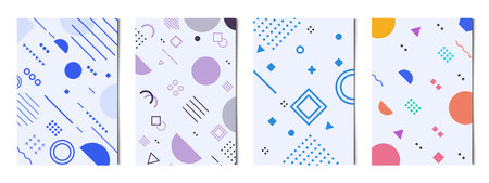 Set of 4 pcs abstract geometric shapes colorful backgrounds, templates for advertising, business...